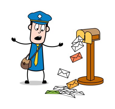 Mailbox'tan Şımarık Mektup - Retro Postacı Karikatür Kurye Guy 