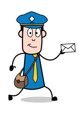 Zarf ile Koşu - Retro Postacı Karikatür Kurye Guy Vector