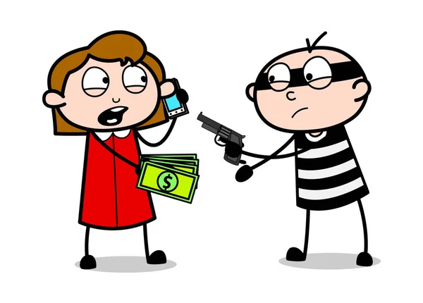 銃の先端でお金を奪う - 漫画泥棒犯罪者男 — ストックベクタ
