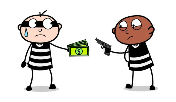 Anderen Dieb gegen Geld Pistole gezeigt - Trickdieb kriminell — Stockvektor