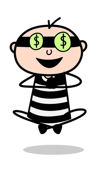 La codicia del dinero - Ladrón de dibujos animados criminal Guy Vector Ilustración — Vector de stock
