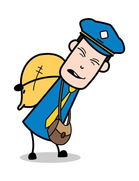 Carrying Heavy Load - Retro Postman Cartoon Courier Guy Vector I — Stock Vector