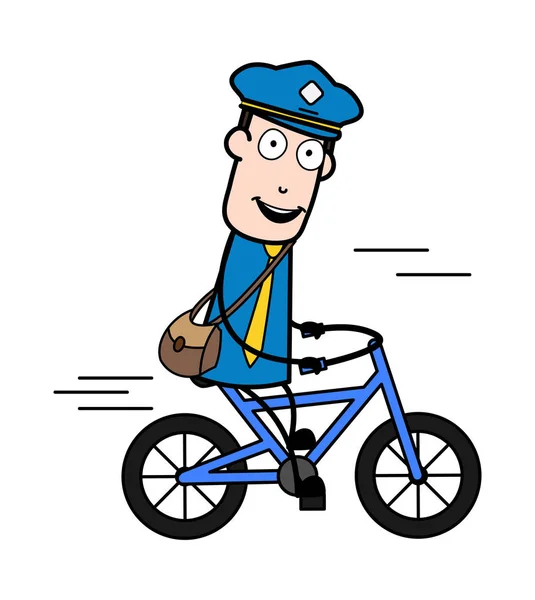 Cykling-retro Postman tecknad kurir Guy vektor illustration — Stock vektor