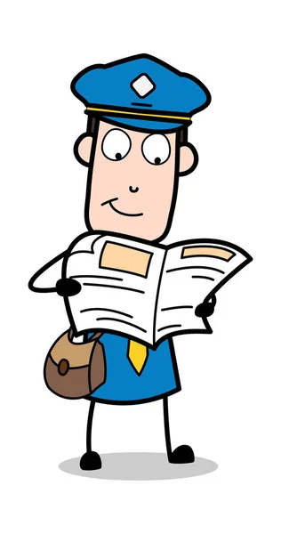 Reading Newspaper - Retro Postman Cartoon Courier Guy Vector Ill - Stock Image - Everypixel Reading Newspaper - Retro Postman Cartoon Courier Guy Vector Ill - Stock Image - Everypixel