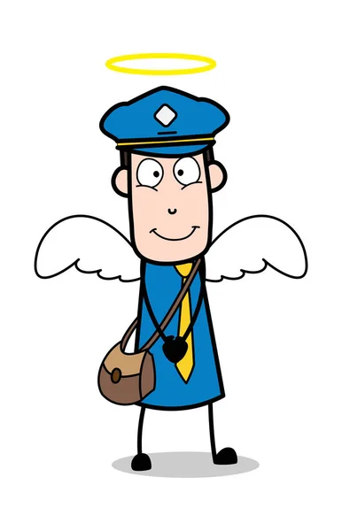 Facteur en costume d'ange - Retro facteur Cartoon Courier Guy Vec — Image vectorielle