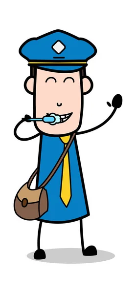 Dentes escovando - Carteiro retro Cartoon Courier Guy Vector Illust — Vetor de Stock