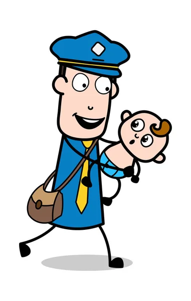 Courir avec un bébé - Retro Postman Cartoon Courier Guy Vector I — Image vectorielle