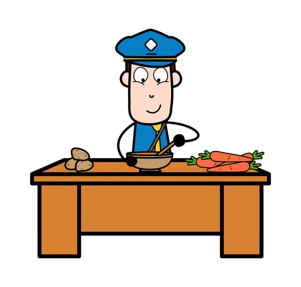 Préparation de la nourriture pour le dîner - Retro Postman Cartoon Courier Guy Ve — Image vectorielle