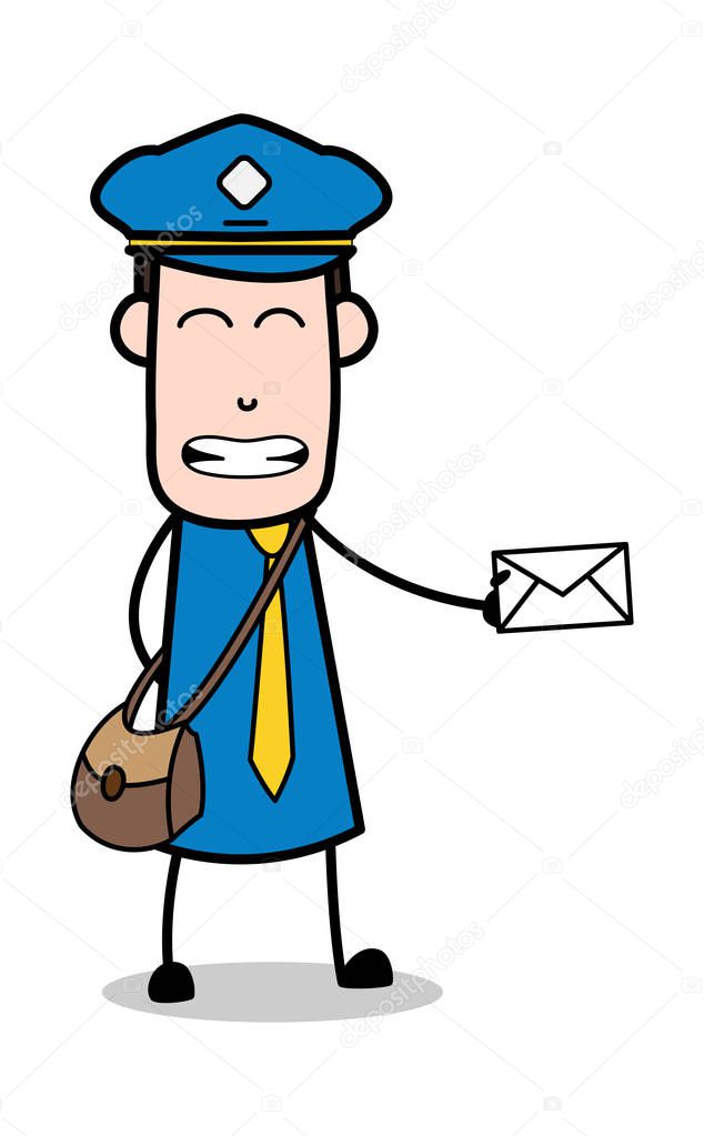 Passing the Letter - Retro Postman Cartoon Courier Guy Vector Il