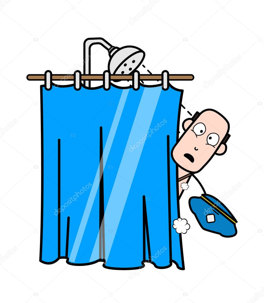 Shocked While Taking Shower - Retro Postman Cartoon Courier Guy 