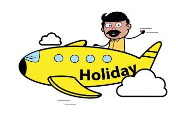Uçakta Seyahat - Hint Karikatür Adam Baba Vector Illustrat