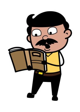 Kitap Okuma - Hint Karikatür Adam Baba Vektör İllüstrasyon