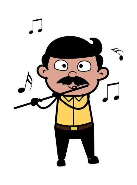 Jugar flauta - Dibujos animados de la India Hombre Padre Vector Ilustración — Vector de stock