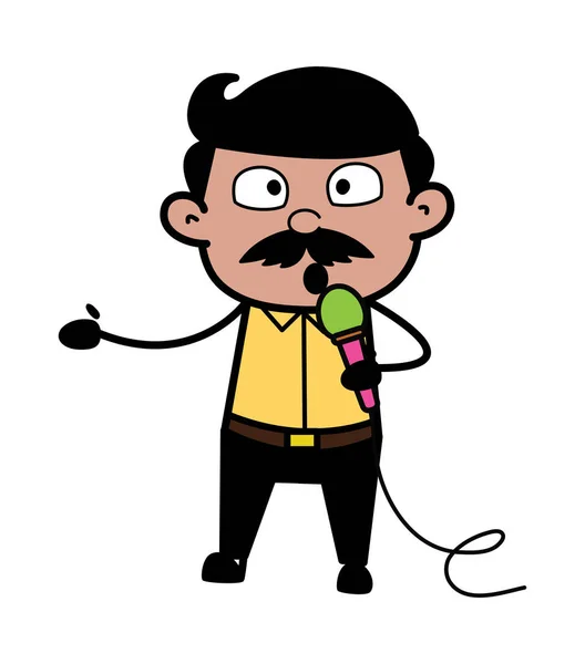 Zingen op een Mic-Indische cartoon man vader vector illustratie — Stockvector