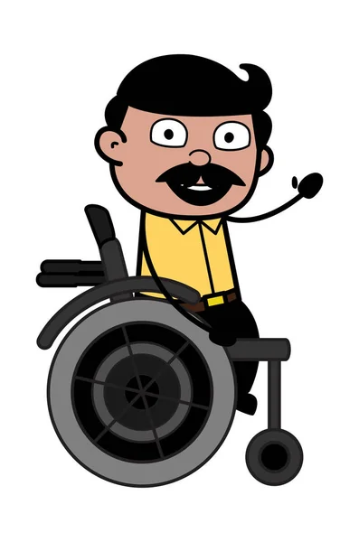 Sitting on Wheel Chair and Gesturing with Hand - Indian Cartoon — Stock Vector