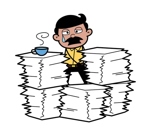 Frustrated Worker Having a Tea - Indian Cartoon Man Father Vecto — Stock Vector
