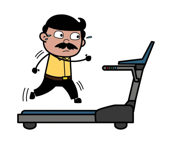 Jogging sur tapis roulant - Indian Cartoon Man Père vecteur Illustra — Image vectorielle