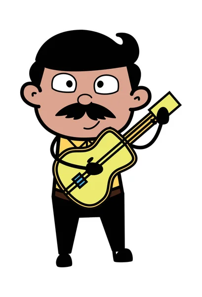 Tocando Guitarra - Indiano Cartoon Man Pai Vector Ilustração —  Vetores de Stock