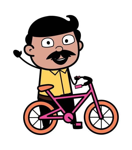 挥手，而步行与自行车 - 印度卡通人父亲 — 图库矢量图片