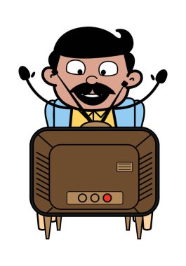 Tv izlemek ve Zevk - Hint Karikatür Adam Baba Vektör Illu
