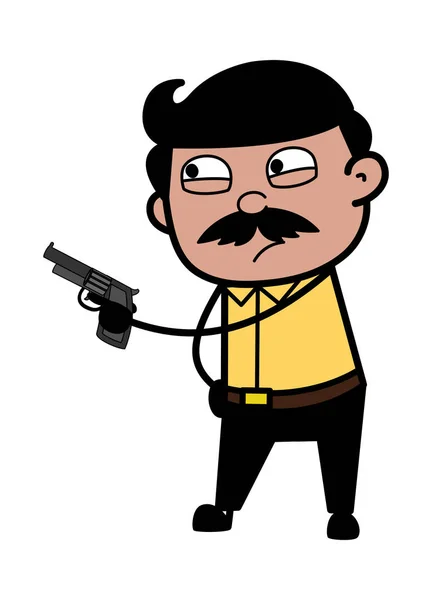 Pointing gun - indischer Cartoon Mann Vater Vektor Illustration — Stockvektor