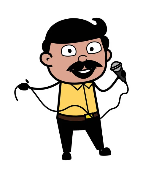 Držení mikrofonu a vyjadřování řeči-indický kreslený muž, otec vekt — Stockový vektor