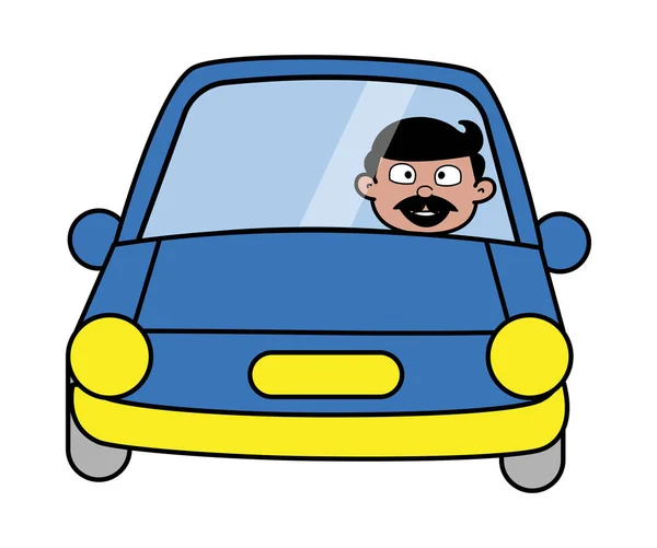Řidič uvnitř auta-indický kreslený muž otec vektor illustr — Stockový vektor