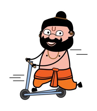 Çizgi film Pandit, scooter sürüyor.