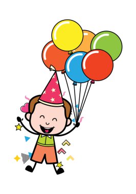 Çizgi film öğrencisi elinde balon tutuyor.