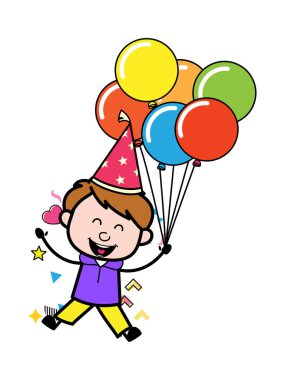 Balon tutan Çizgi Çocuk