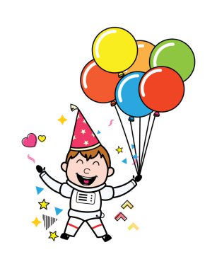 Balon tutan astronot çizgi filmi.