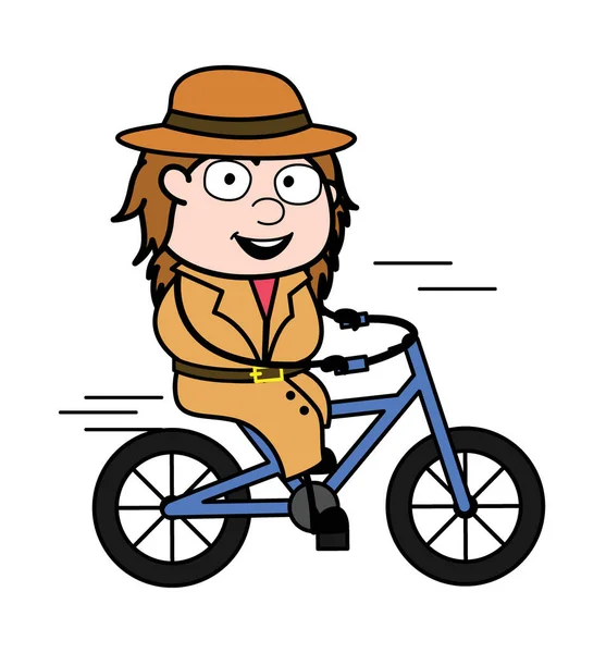 Мультфільм Розслідувач Їзда Велосипеді — стоковий вектор