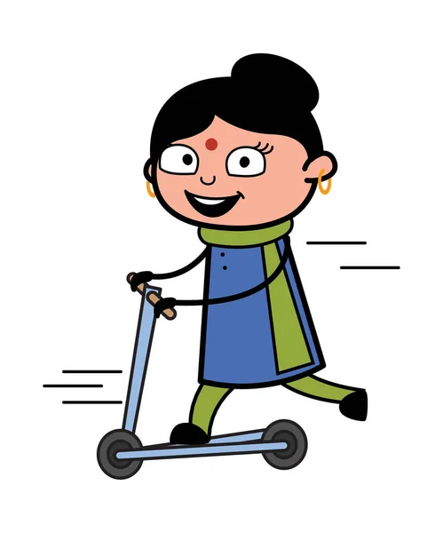 卡通印第安女士骑踢踏车 — 图库矢量图片