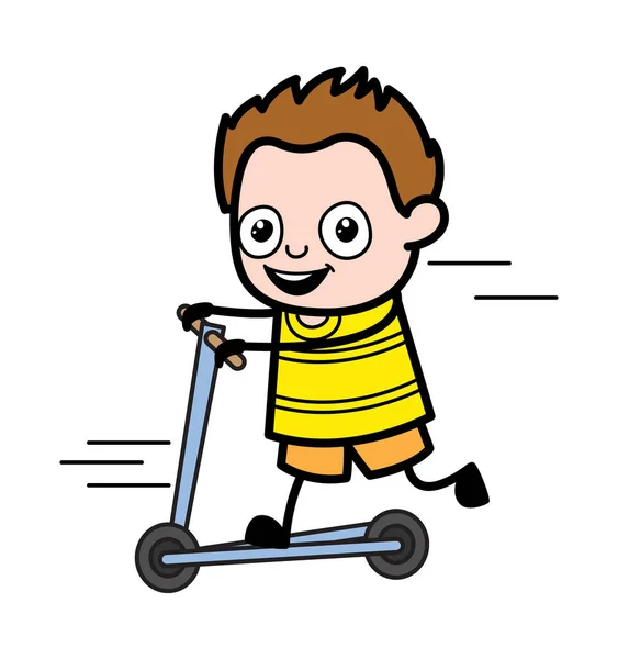 Cartoon Mladý Chlapec Jezdí Koloběžce — Stockový vektor