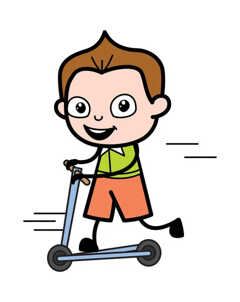 卡通男孩骑踢踏板车 — 图库矢量图片