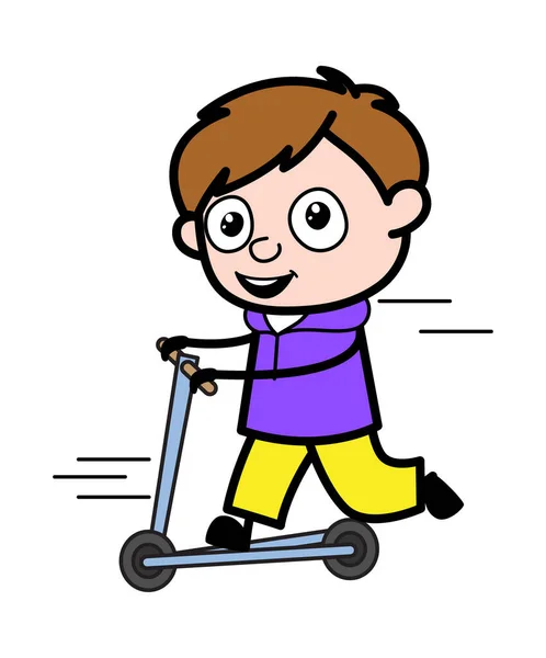 Cartoon Boy Rijdt Kick Scooter — Stockvector