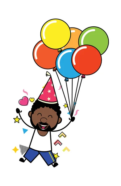 Cartoon Afro Amerikaanse Man Met Ballonnen — Stockvector