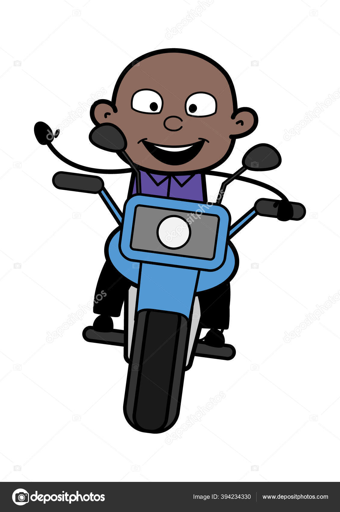 Um desenho preto e branco de um homem andando de moto.