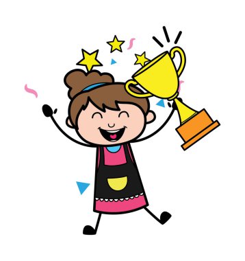 Çizgi film güzeli elinde kupa tutuyor.