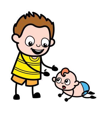 Karikatür Genç Oğlan ve Karga Bebek