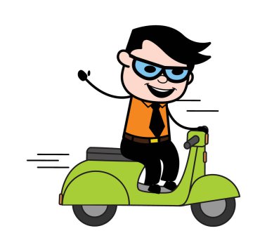 Çizgi film işadamı Scooter sürüyor
