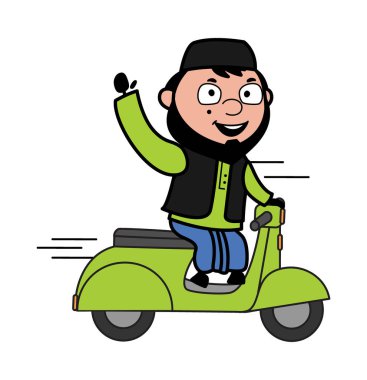 Çizgi film Müslüman Adam Scooter sürüyor