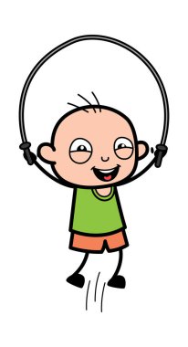 Çizgi film Kel Çocuk ip atlıyor.