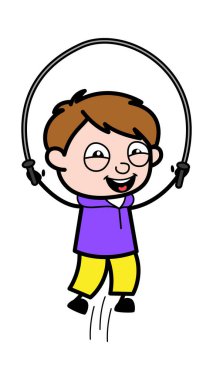 Çizgi film çocuğu ip atlıyor.