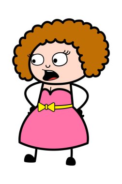 Elleri Belinde Konuşan Genç Bayan Çizgi Filmi