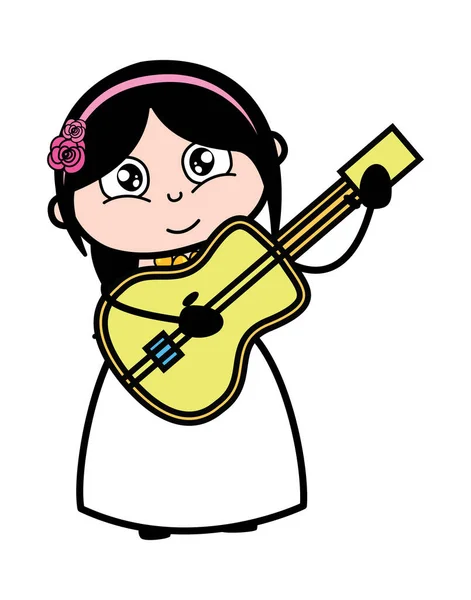 Novia Dibujos Animados Tocando Guitarra — Vector de stock