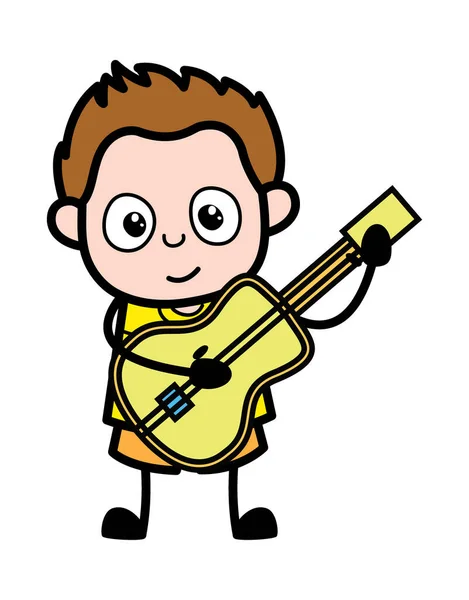 Cartoon Jonge Jongen Spelen Gitaar — Stockvector