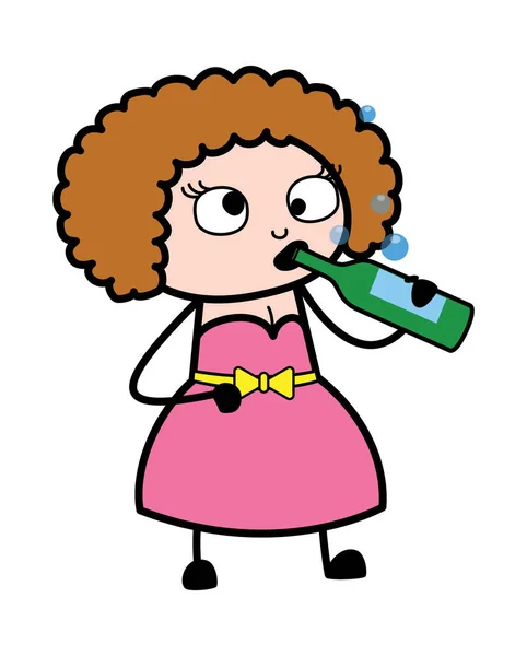 Drunk Cartoon Jeune Dame — Image vectorielle