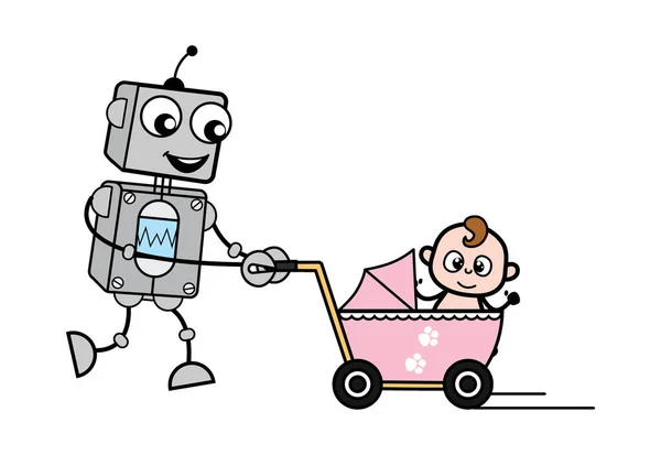 Cartoon Robot Baby Stroller — Stock Vector