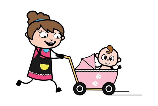 Cartoon Beautician Baby Stroller — Stock Vector